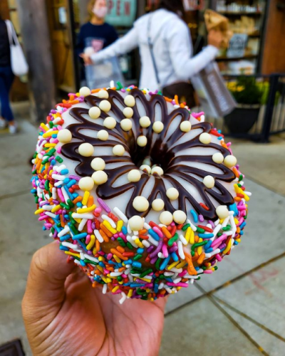 Donut covered in sprinkles