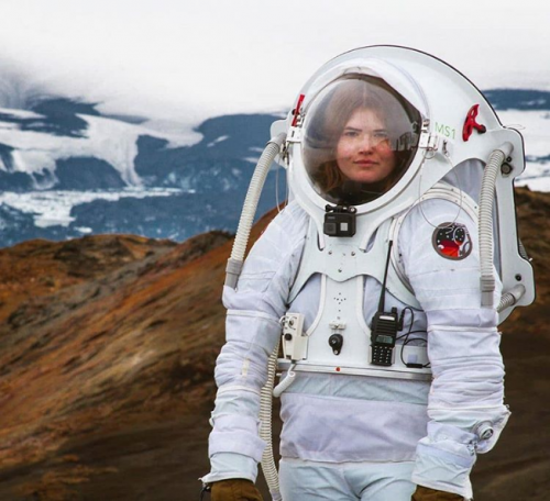 Testing a Mars space suit near a volcano